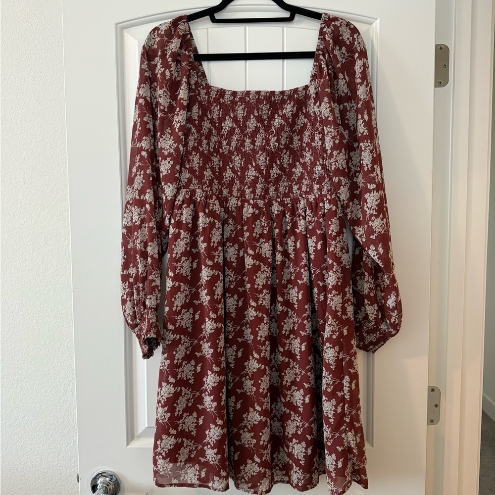 Wishlist Apparel Long Sleeve Dress in Burgundy and White